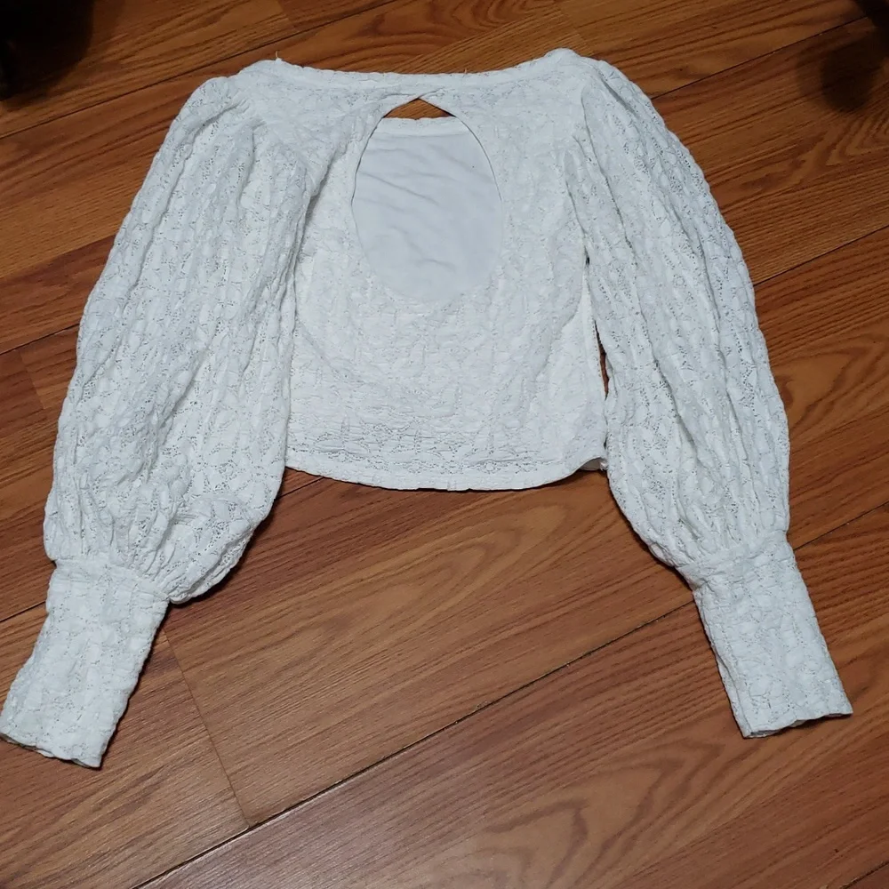 Free‎ People Gothcore Elegant White Lace Baloon Sleeve Crop Women's XS Top